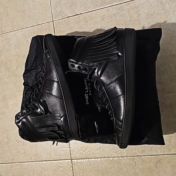 Saint Laurent Leather Trim Accent Sneakers - Picture 2 of 9